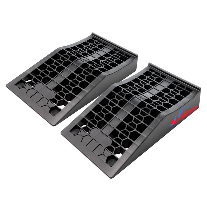 Ruedamann® カースロープ長さ44*幅25*高さ6.5cm  耐荷重5トン 車両 スロープ 滑り止め 二個セット 黒-CR09265J