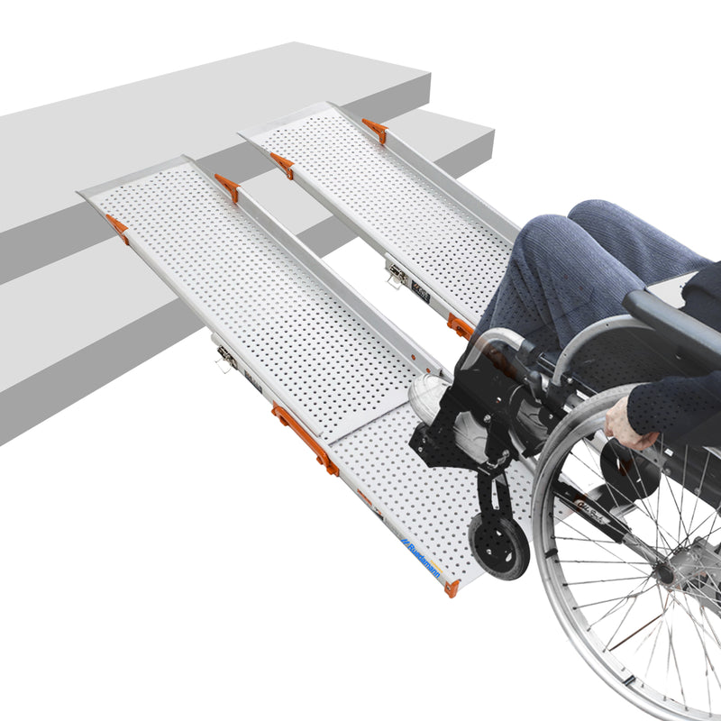 Ruedamann® 伸縮軽アルミスロープ 耐荷重400kg 長さ123cm-244cm*幅29cm 2本セット