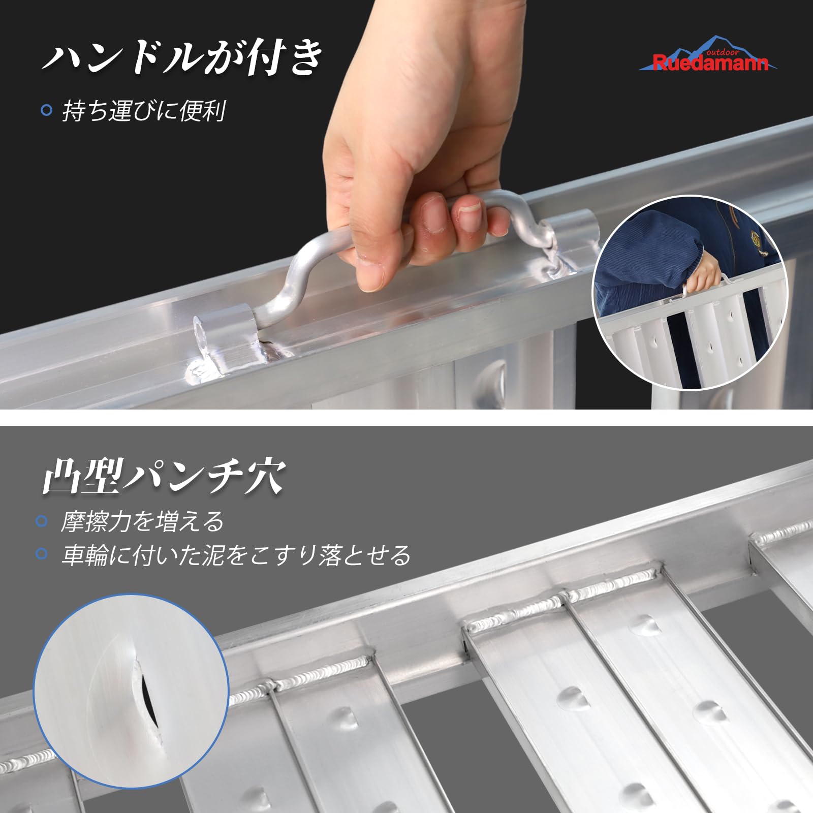 Ruedamann® アルミブリッジ 長さ122.5cm*外幅34cm 耐荷重1600kg アルミ