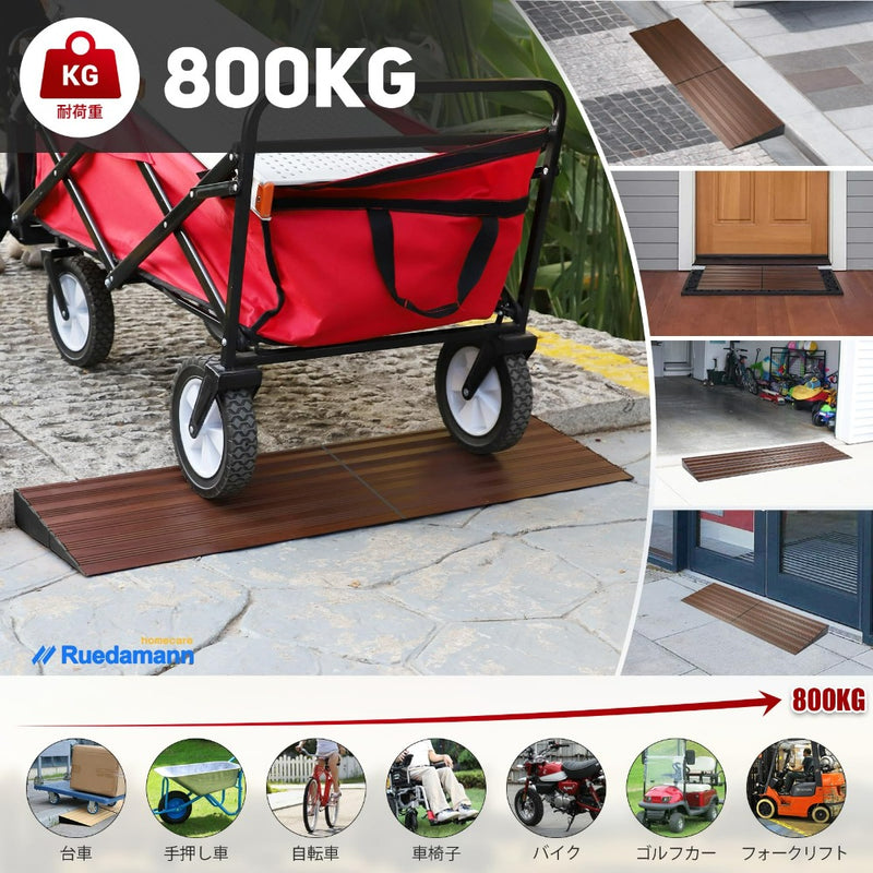 Ruedamann® 段差プレート  高さ2.5-5cm アルミスロープ耐荷重800KG 暗い木目