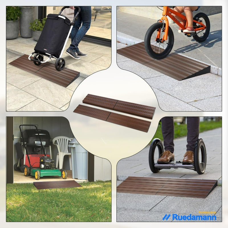 Ruedamann® 段差プレート  高さ2.5-5cm アルミスロープ耐荷重800KG 暗い木目
