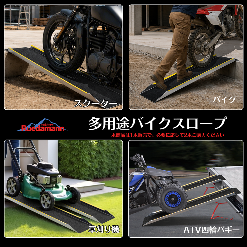 Ruedamann® アルミラダーレール 滑り止め スロープ長さ120-150cm*外
