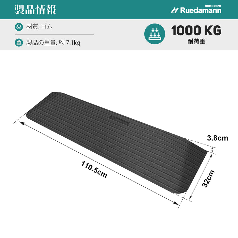 Ruedamann®  敷居ゴム製スロープ 耐荷重1000kg 高さ2.5-5cm  裁断可能