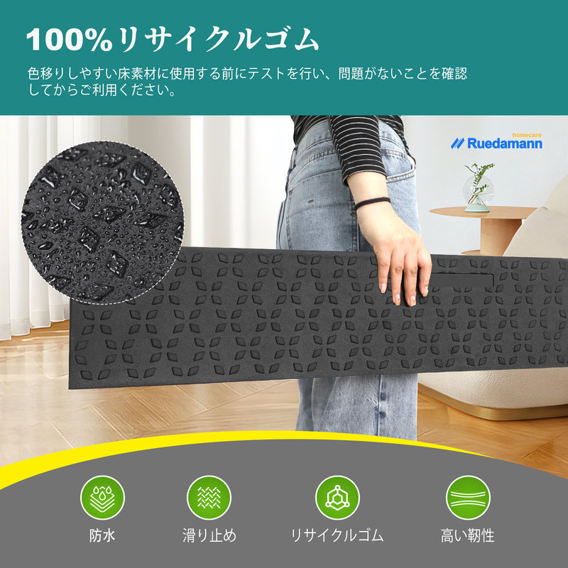 Ruedamann®  敷居スロープ 耐荷重650Kg 高さ1.5-4.5cm  幅89cm ゴム製 段差解消 バリアフリー 裁断可能