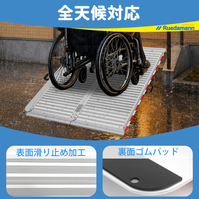 Ruedamann® もっと幅広いアルミ折り畳みスロープ 耐荷重400KG 長さ66cm