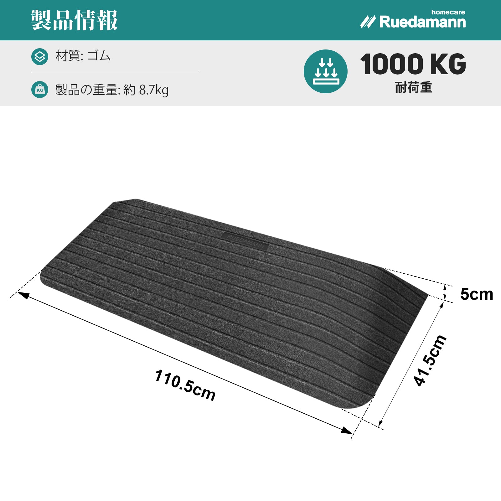Ruedamann® 敷居段差解消スロープゴム製 耐荷重1000kg 敷居高さ2.5-5cm