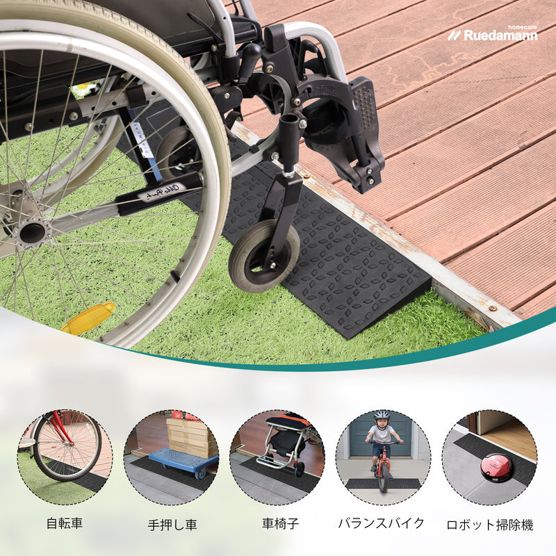 Ruedamann®  敷居スロープ 耐荷重650Kg 高さ1.5-4.5cm  幅89cm ゴム製 段差解消 バリアフリー 裁断可能