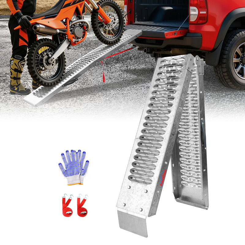 Ruedamann® バイクスロープ ラダーレール 長さ170cm 耐荷重227kg  取っ手とタイダウンベルト付き 鉄製 1本