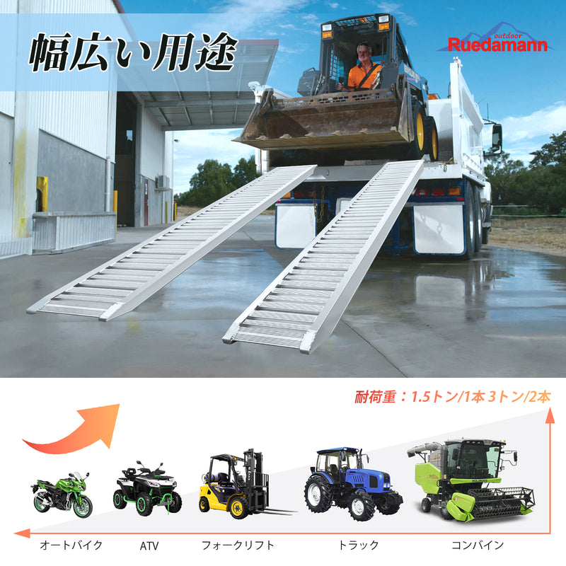 Ruedamann ® アルミラダー バイク ラダー 長さ208/238cm*幅30cm 耐荷重1.5t 滑り止め アルミラダーレール 重機・農機対応スロープ 1本