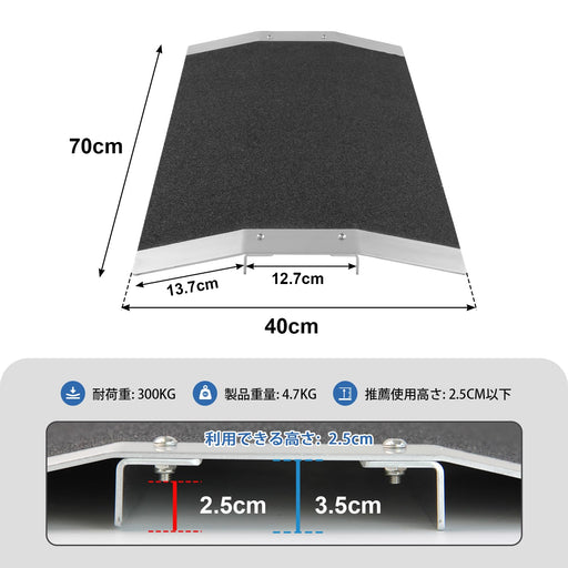 Ruedamann® 敷居スロープ 特注可能 耐荷重300kg アルミニウム合金製 - NBR40-40cm