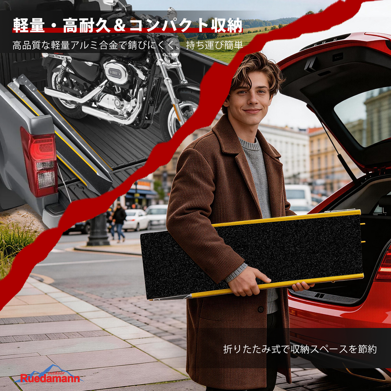 Ruedamann® 折りたたみ式アルミラダーレール 滑り止めマット付き