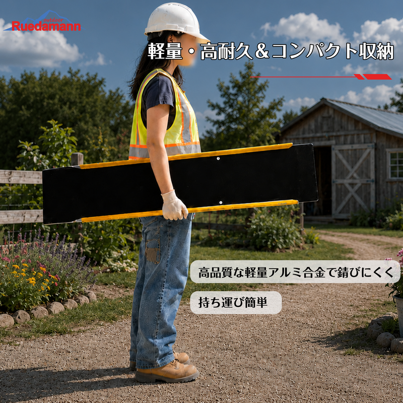 Ruedamann® アルミラダーレール 滑り止め スロープ長さ120-150cm*外