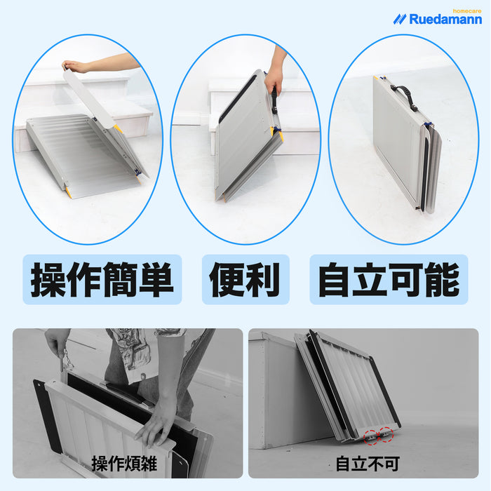 Ruedamann ® 長さ61-121CM*幅77CM 折りたたみ式車椅子用スロープ 耐荷重450KG