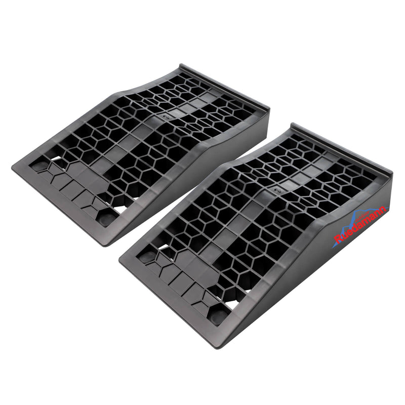 Ruedamann® カースロープ長さ44*幅25*高さ6.5cm  耐荷重5トン 車両 スロープ 滑り止め 二個セット 黒-CR09265J