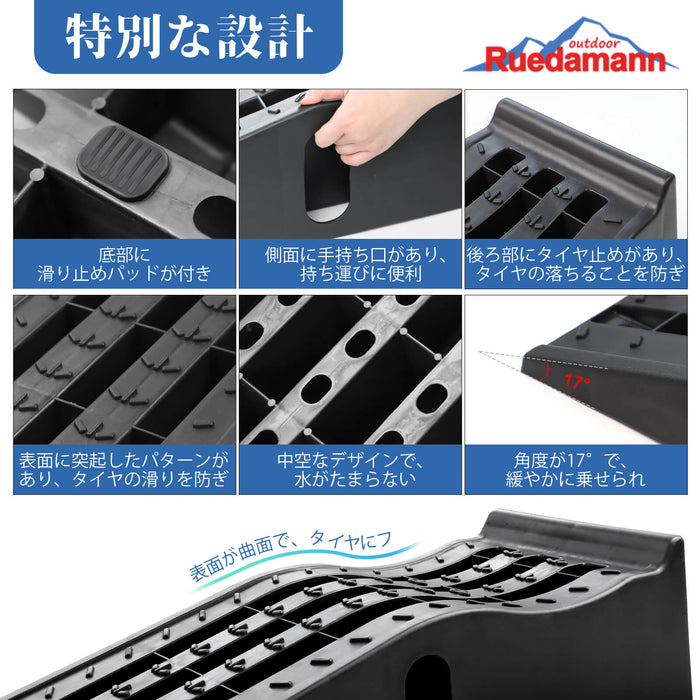 Ruedamann® カースロープ 長さ90*幅28*高さ17cm 車両 スロープ 耐荷重3トン 二個セット 黒-CR09295AU-