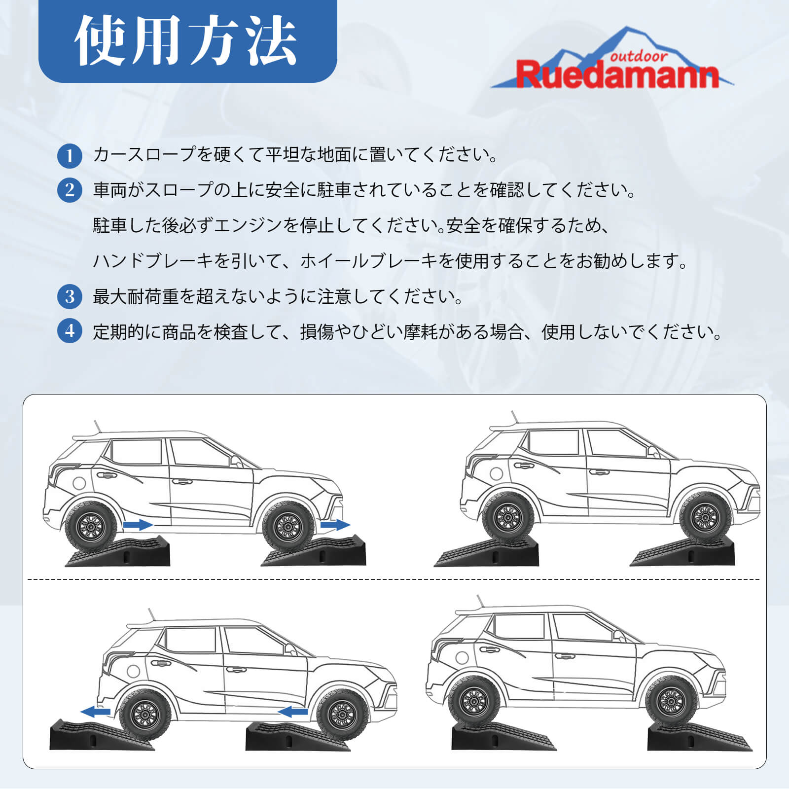Ruedamann® カースロープ 長さ90*幅28*高さ17cm 車両 スロープ 耐荷重3