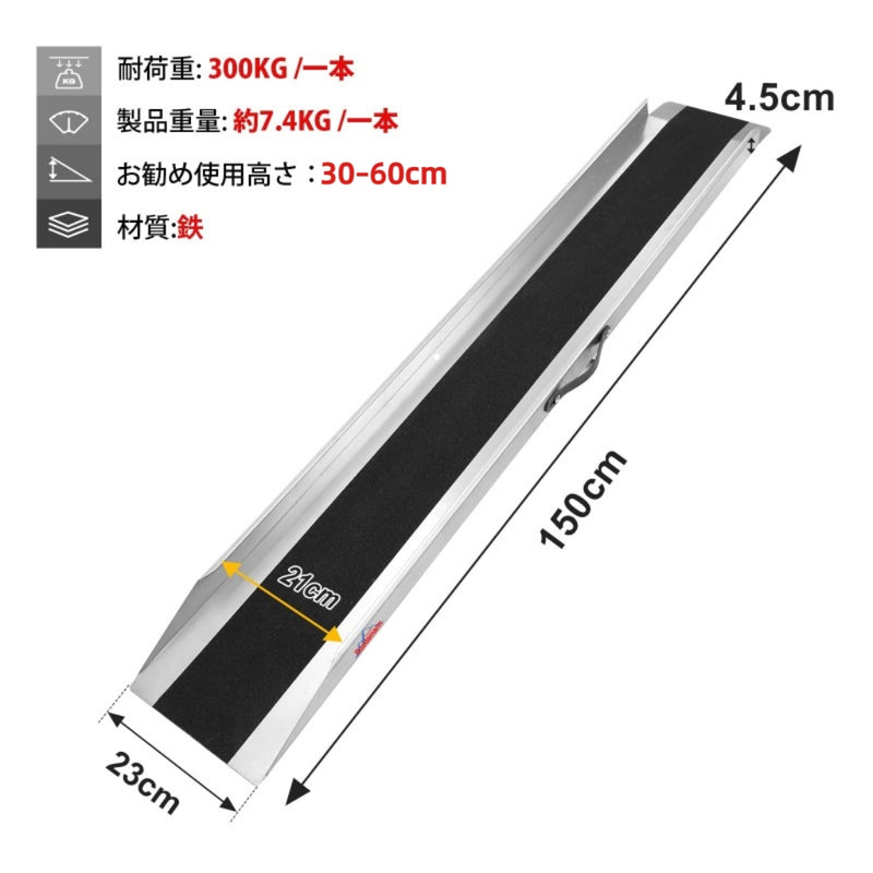 Ruedamann®スチール製バイク用ラダーレール 滑り止めスロープ  耐荷重300kg  1本