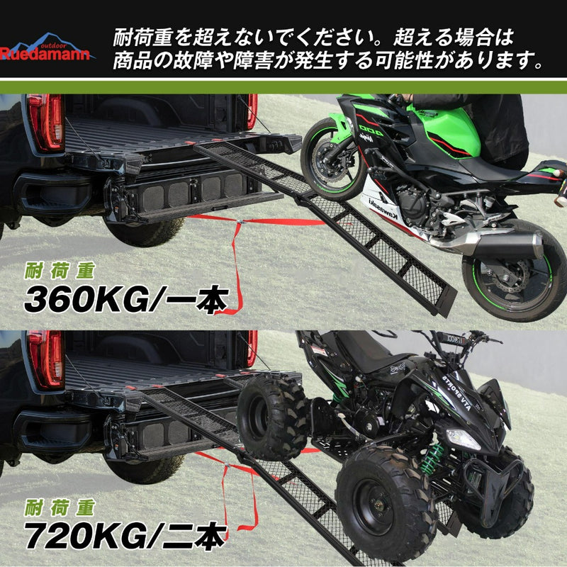 Ruedamann ®スチール製バイク用スロープ長さ203cm*幅28cm キャラバン ラダーレール耐荷重 360kg １本