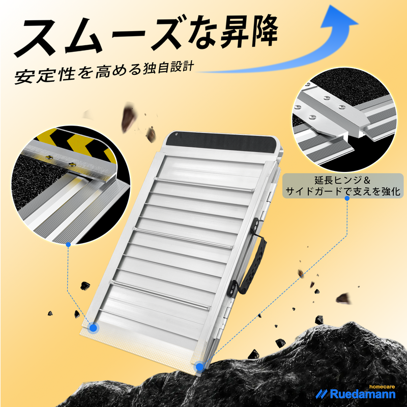Ruedamann® 滑り止め折り畳み車椅子スロープ 耐荷重300kg 長さ61cm