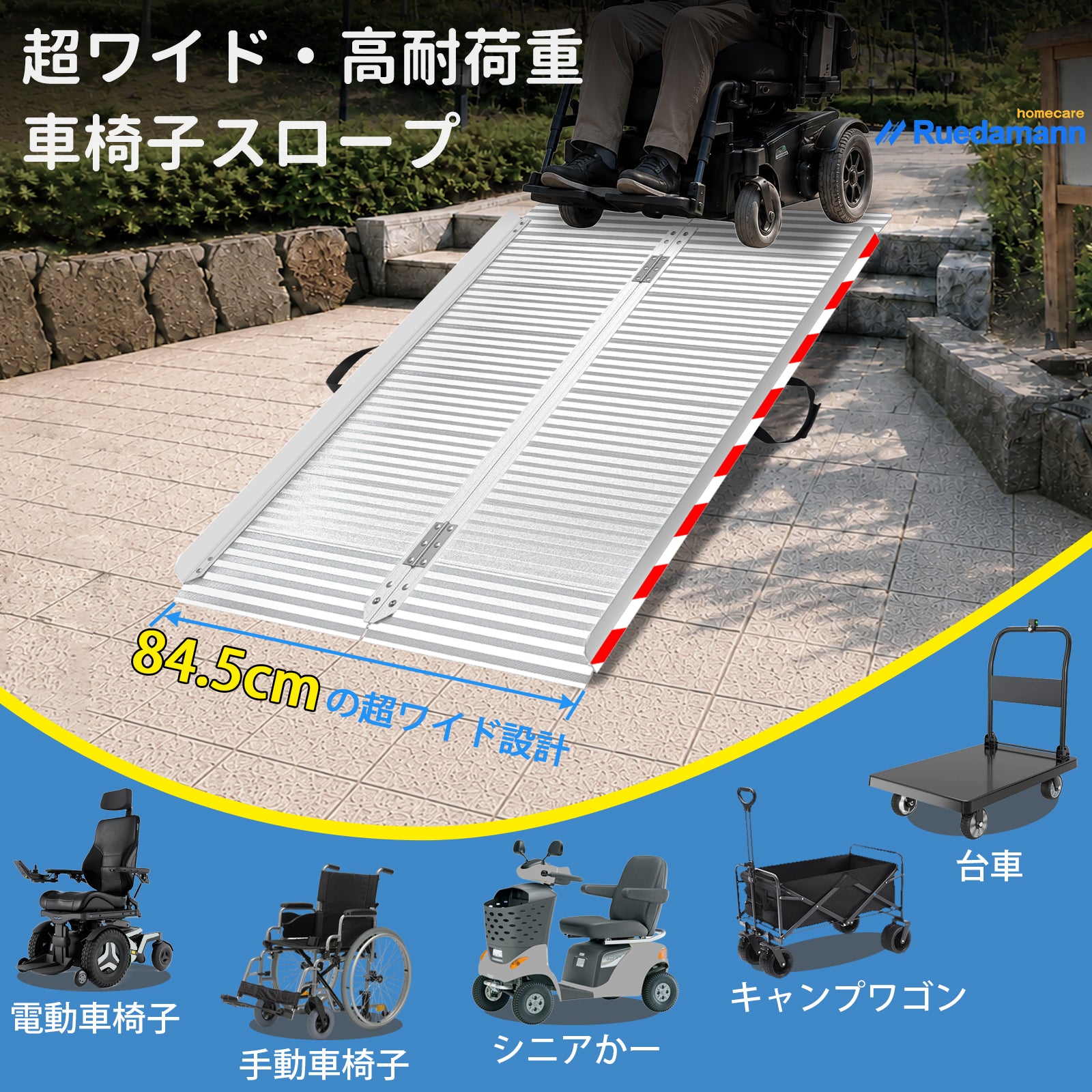 Ruedamann® もっと幅広いアルミ折り畳みスロープ 耐荷重400KG 長さ66cm
