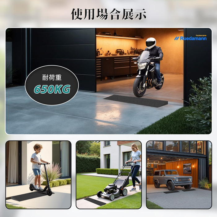 Ruedamann®  敷居スロープ 耐荷重650Kg 高さ1.5-4.5cm 天然ゴム製 裁断可能