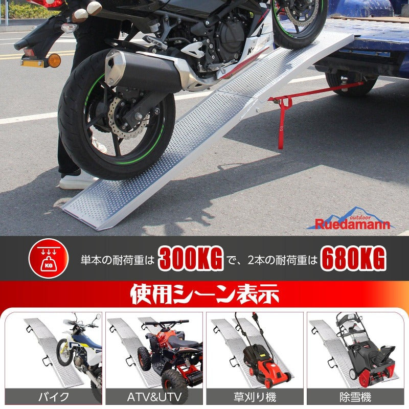 Ruedamann® 自転車 オートバイク 非折りたたみ式スロープ長さ215cm