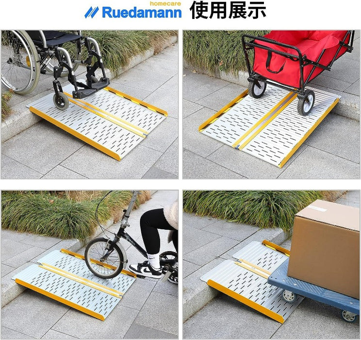 Ruedamann® 軽量アルミニウム 車椅子スロープ 幅73cm 耐荷重300kg - MR607SWC-3-長さ91cm*幅73cm